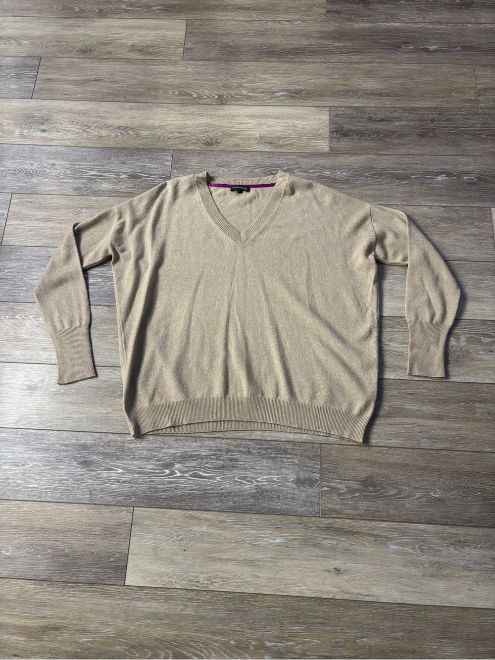 Plush Cashmere Sweater Sz L Neutral Tan Quiet Luxury Office Cozy Preppy Classic